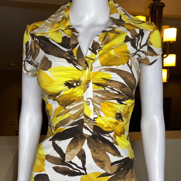 Cache Tops - Cache Yellow Floral Print Top